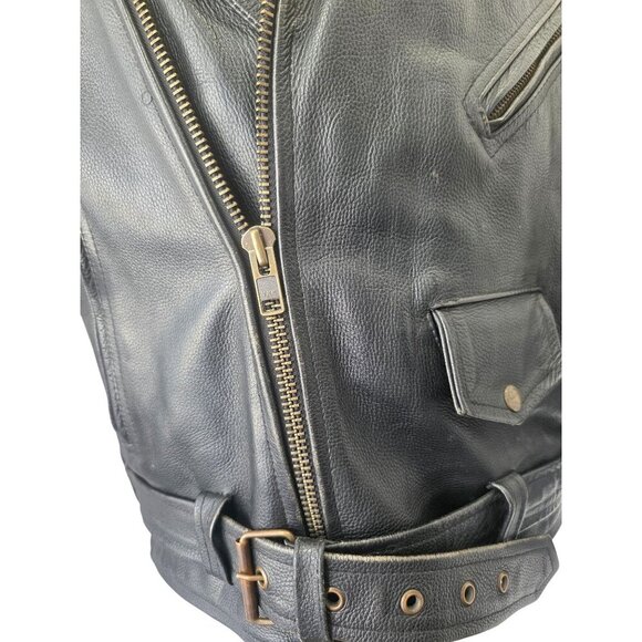 Vintage Perfect Biker Leather Motorcycle Jacket Mens Size M/L Zip Liner 7 lbs - Picture 3 of 14
